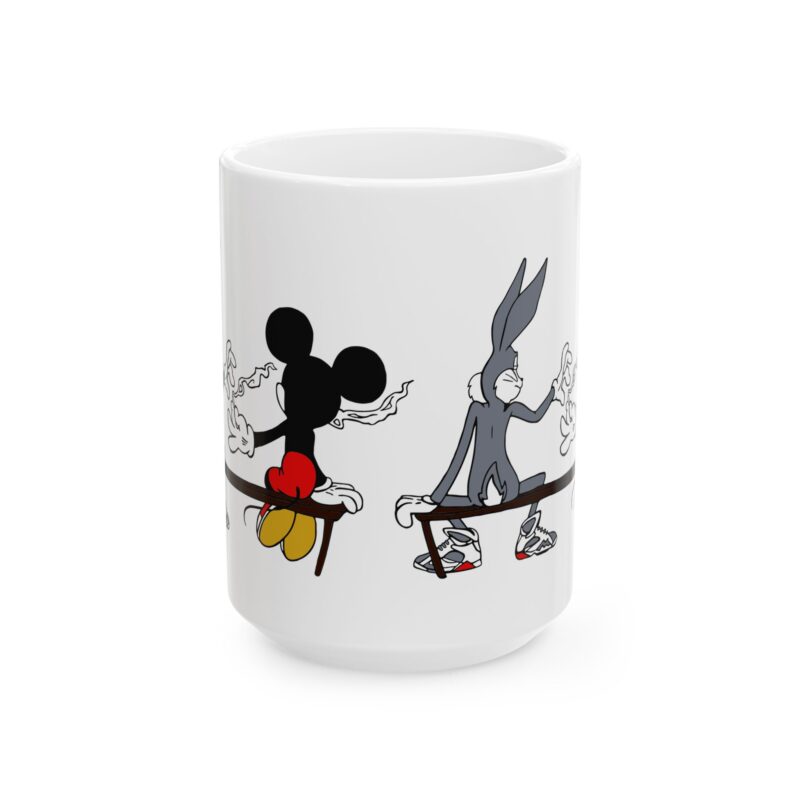 420 Bugs Bunny and Mickey Mouse sharing a blunt Ceramic Mug, (11oz, 15oz). Bugs and Mickey Smoking weed coffee mug. - Image 9
