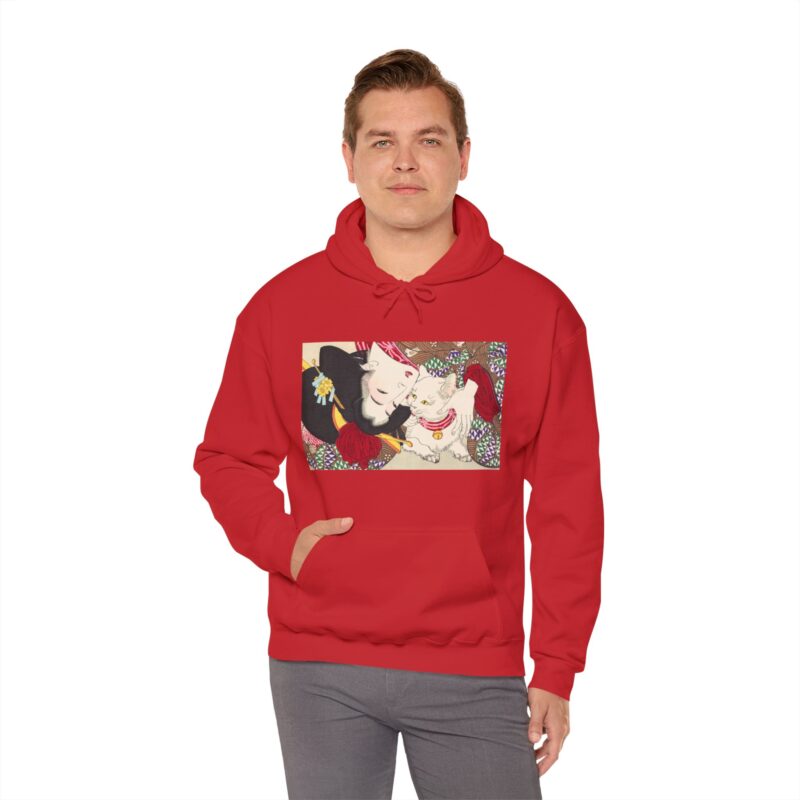 Japanese woman and cat art (1888), vintage illustration by Yoshitoshi Unisex Heavy Blend™ Hooded Sweatshirt - Image 9
