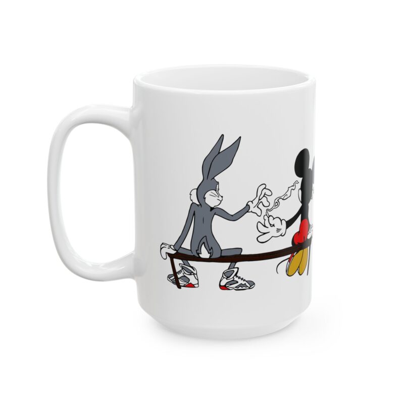 420 Bugs Bunny and Mickey Mouse sharing a blunt Ceramic Mug, (11oz, 15oz). Bugs and Mickey Smoking weed coffee mug. - Image 10