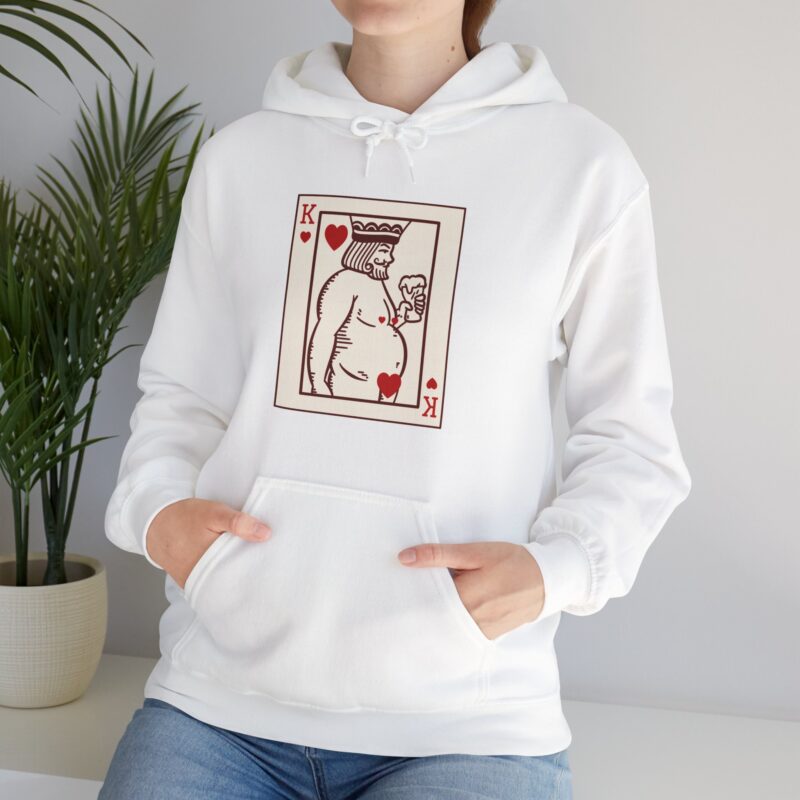 Funny Fat King of Hearts Drinking Beer Hoodie, Chubby King with a Beer Pullover Sweatshirt, Plus Size Unisex Hooded Jumper, Beer Lover Gift, - Image 8