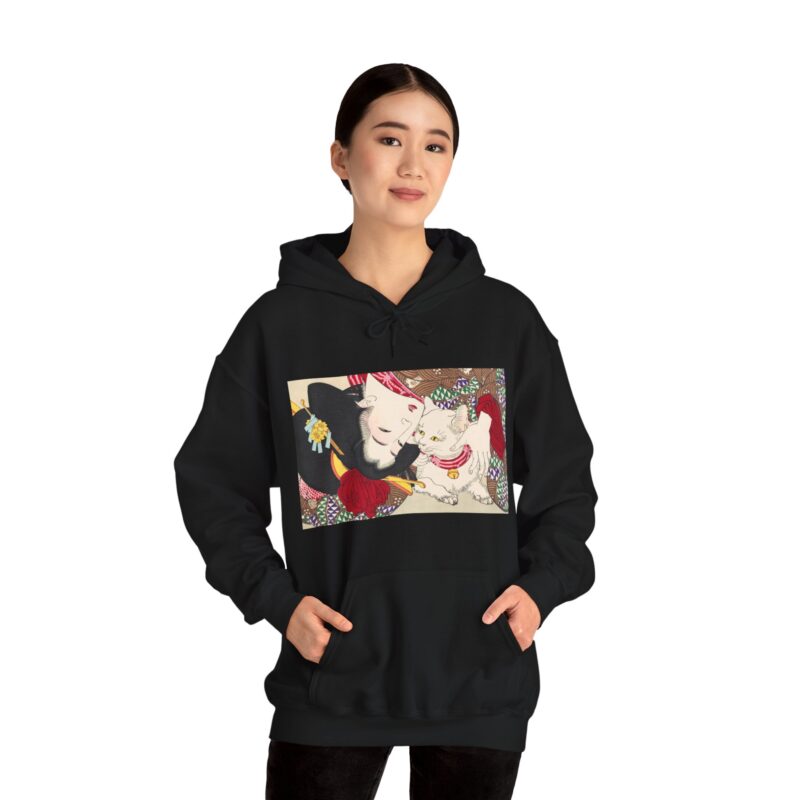 Japanese woman and cat art (1888), vintage illustration by Yoshitoshi Unisex Heavy Blend™ Hooded Sweatshirt - Image 32
