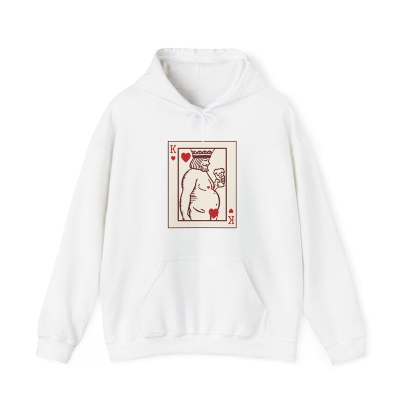 Funny Fat King of Hearts Drinking Beer Hoodie, Chubby King with a Beer Pullover Sweatshirt, Plus Size Unisex Hooded Jumper, Beer Lover Gift, - Image 6