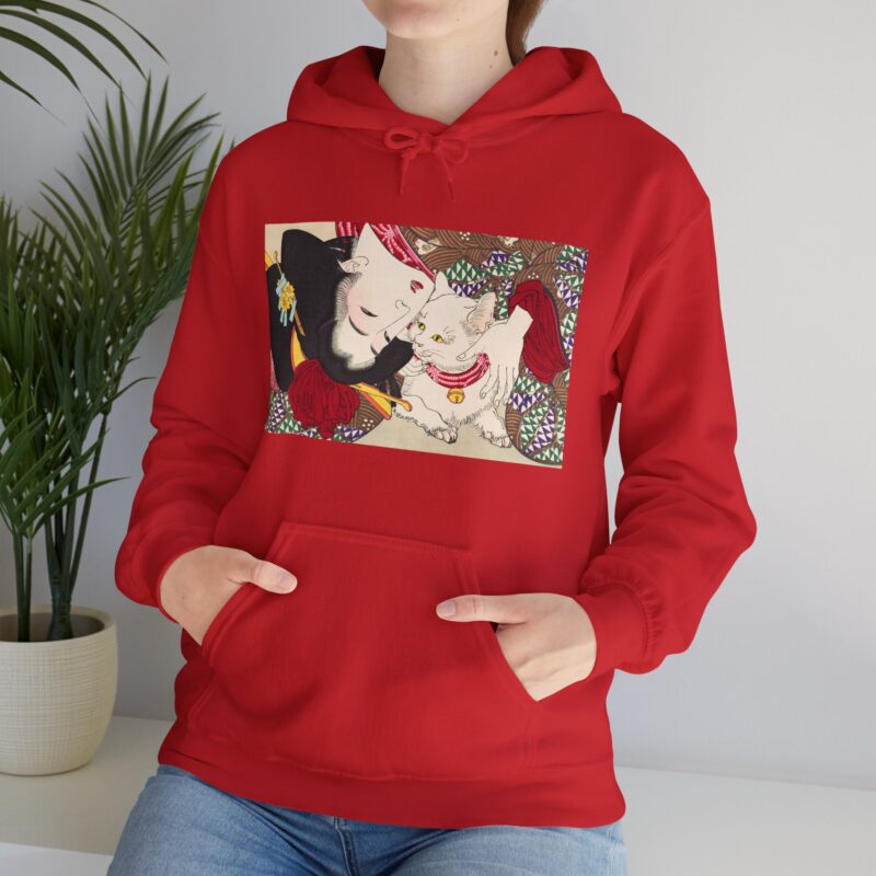 Japanese woman and cat art (1888), vintage illustration by Yoshitoshi Unisex Heavy Blend™ Hooded Sweatshirt - Image 13