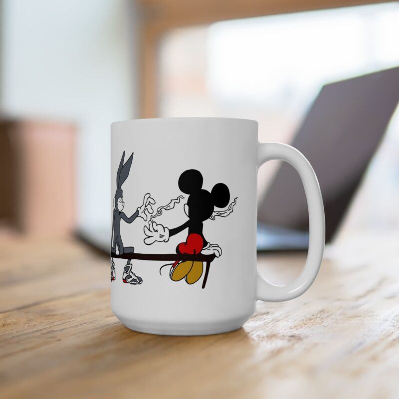 420 Bugs Bunny and Mickey Mouse sharing a blunt Ceramic Mug, (11oz, 15oz). Bugs and Mickey Smoking weed coffee mug. - Image 11