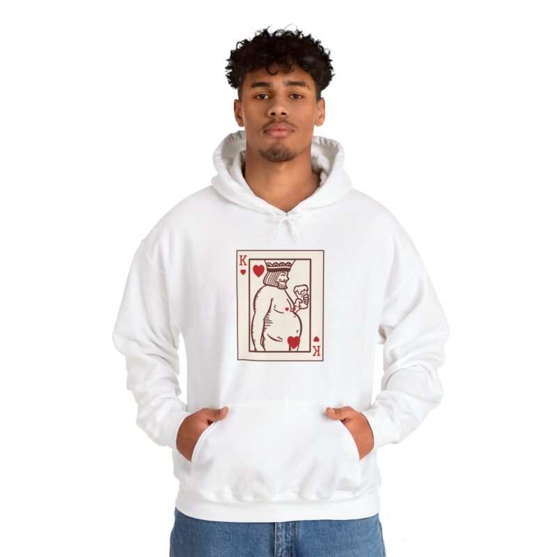 Funny Fat King of Hearts Drinking Beer Hoodie, Chubby King with a Beer Pullover Sweatshirt, Plus Size Unisex Hooded Jumper, Beer Lover Gift, - Image 7