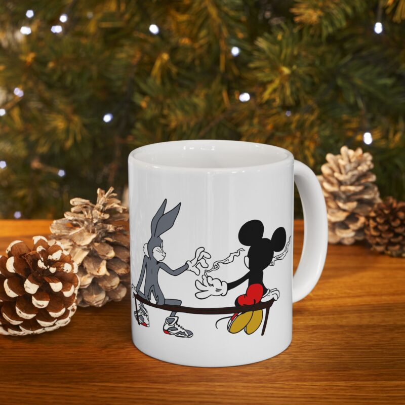 420 Bugs Bunny and Mickey Mouse sharing a blunt Ceramic Mug, (11oz, 15oz). Bugs and Mickey Smoking weed coffee mug. - Image 7