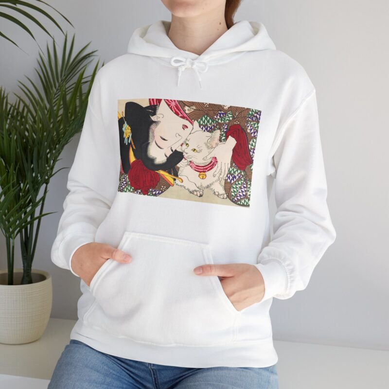 Japanese woman and cat art (1888), vintage illustration by Yoshitoshi Unisex Heavy Blend™ Hooded Sweatshirt - Image 26
