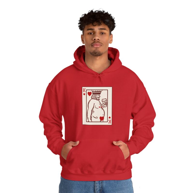 Funny Fat King of Hearts Drinking Beer Hoodie, Chubby King with a Beer Pullover Sweatshirt, Plus Size Unisex Hooded Jumper, Beer Lover Gift, - Image 2
