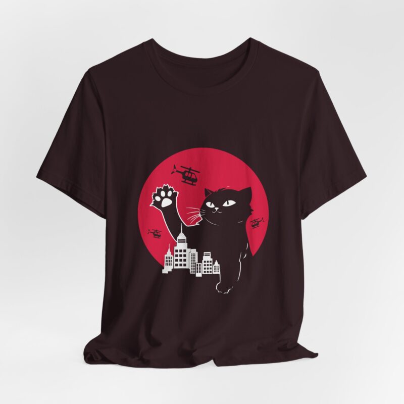 Cute Catzilla Unisex Jersey Short Sleeve Tee. Cat Attacking Helicopters and City Skyline. Gift for cat lovers. - Image 7