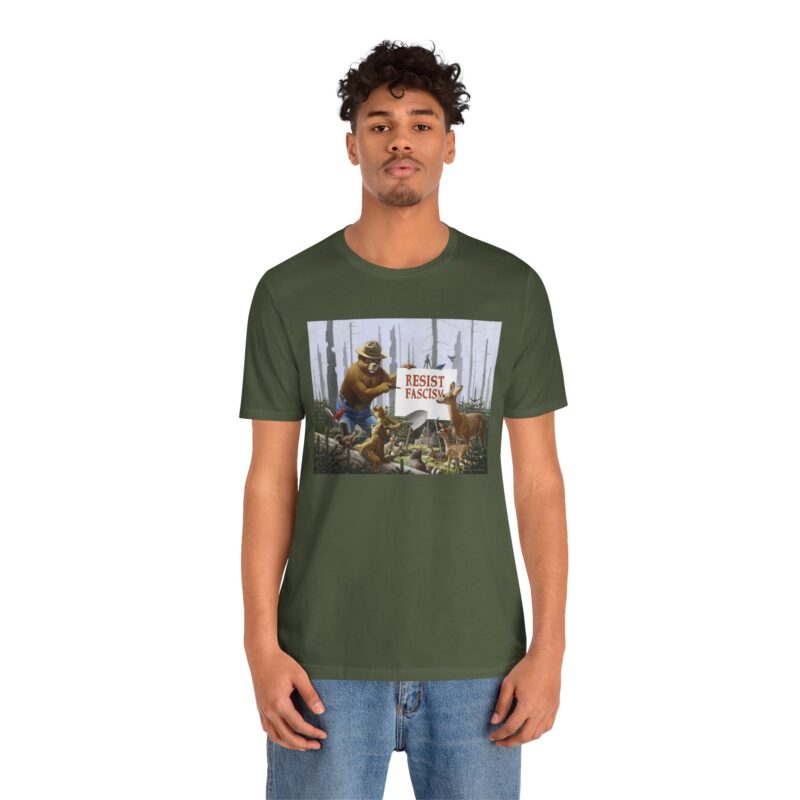 Funny Smokey The Bear Resist Fascism Tee - Image 8