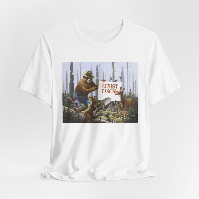 Funny Smokey The Bear Resist Fascism Tee - Image 2