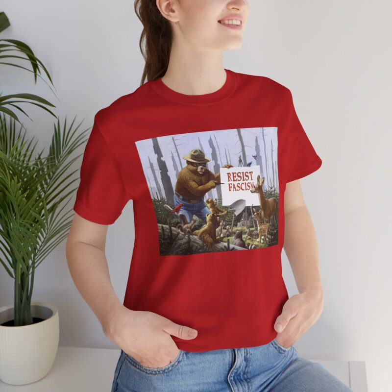 Funny Smokey The Bear Resist Fascism Tee - Image 10