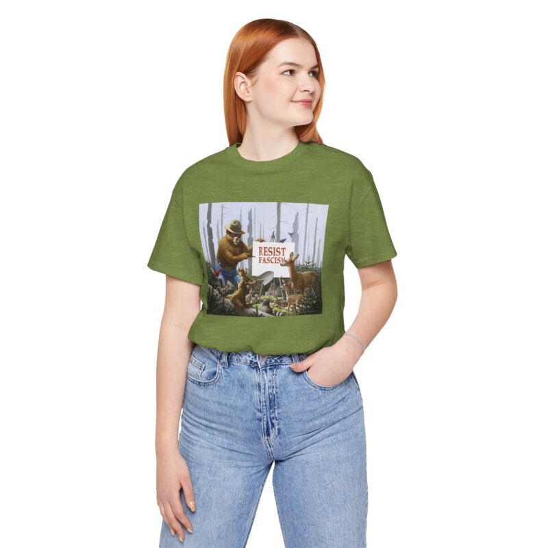 Funny Smokey The Bear Resist Fascism Tee - Image 6