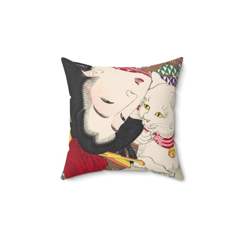 Japanese woman and cat art (1888), vintage illustration by Yoshitoshi  Spun Polyester Square Pillow Spun Polyester Square Pillow