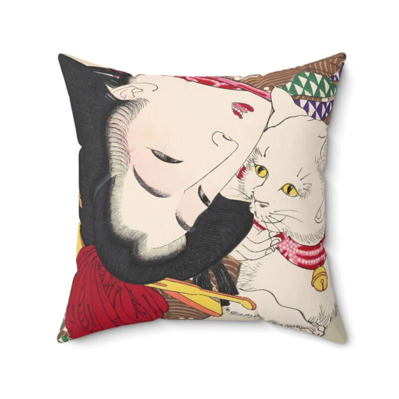 Japanese woman and cat art (1888), vintage illustration by Yoshitoshi  Spun Polyester Square Pillow Spun Polyester Square Pillow - Image 6