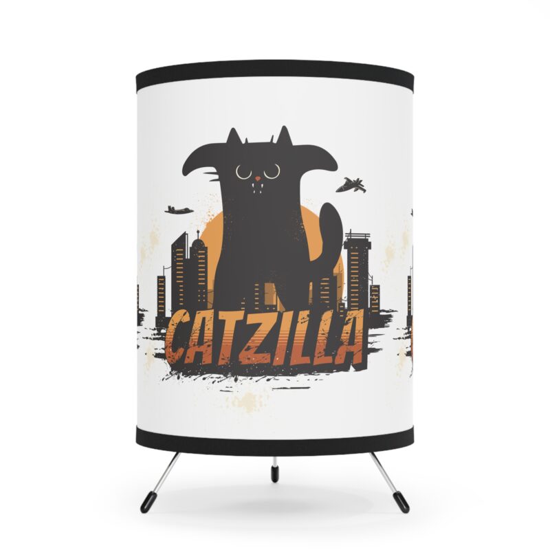 Tripod Lamp - Black Catzilla High-Res Printed Shade, USCA Plug - Image 2