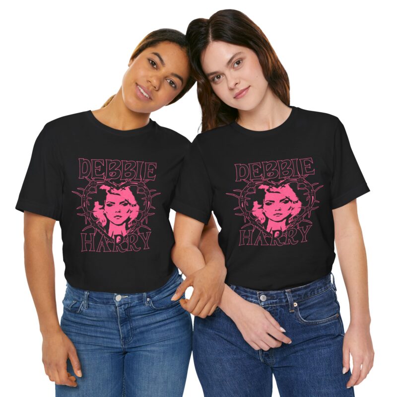 Debbie Harry Unisex Jersey T-Shirt. Blondie Bella and Canva T-Shirt. Debbie Harry Pink Thorned Heart Illustration Tee. - Image 6