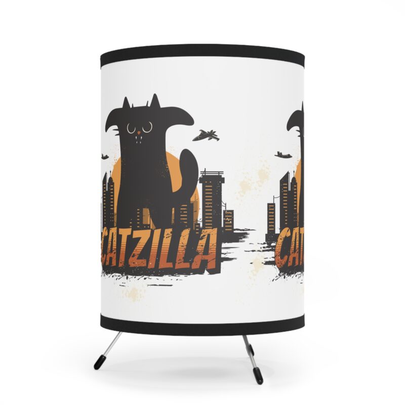 Tripod Lamp - Black Catzilla High-Res Printed Shade, USCA Plug - Image 3