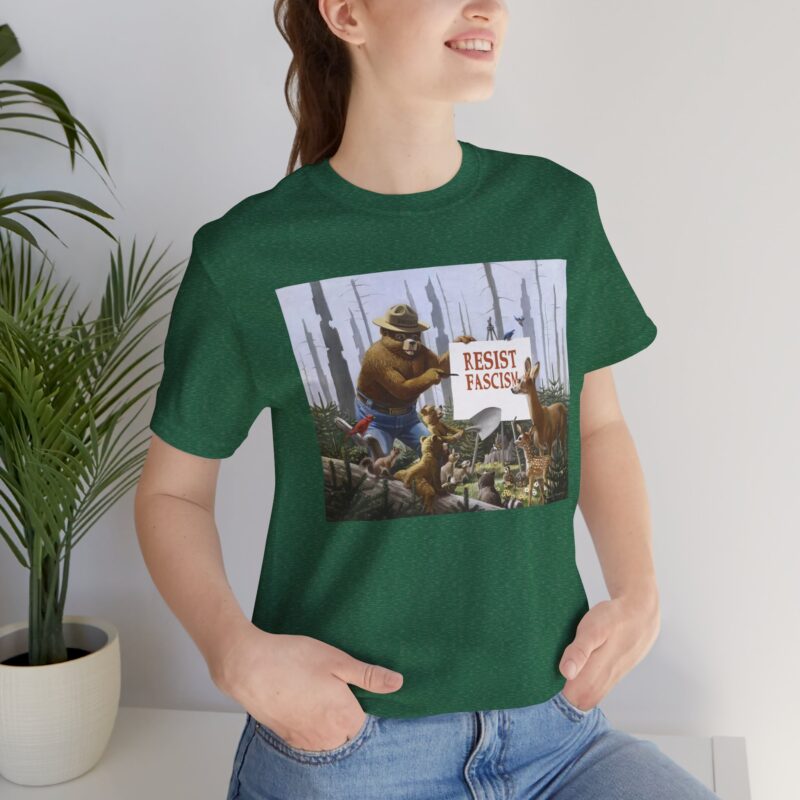 Funny Smokey The Bear Resist Fascism Tee - Image 9