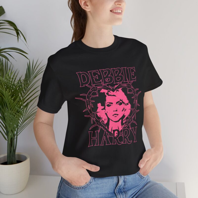 Debbie Harry Unisex Jersey T-Shirt. Blondie Bella and Canva T-Shirt. Debbie Harry Pink Thorned Heart Illustration Tee.