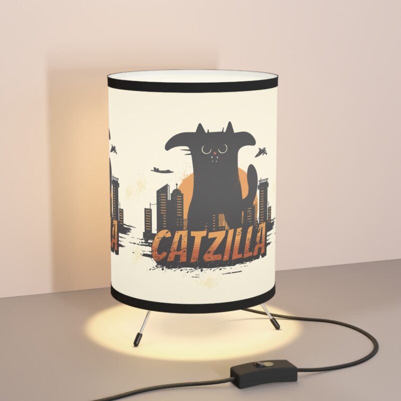 Tripod Lamp - Black Catzilla High-Res Printed Shade, USCA Plug