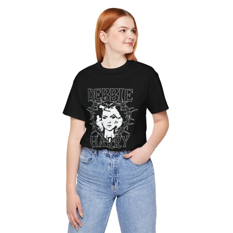 Debbie Harry Unisex Jersey T-Shirt Blondie Bella and Canva T-Shirt. Debbie Harry White Illustration Tee. - Image 4