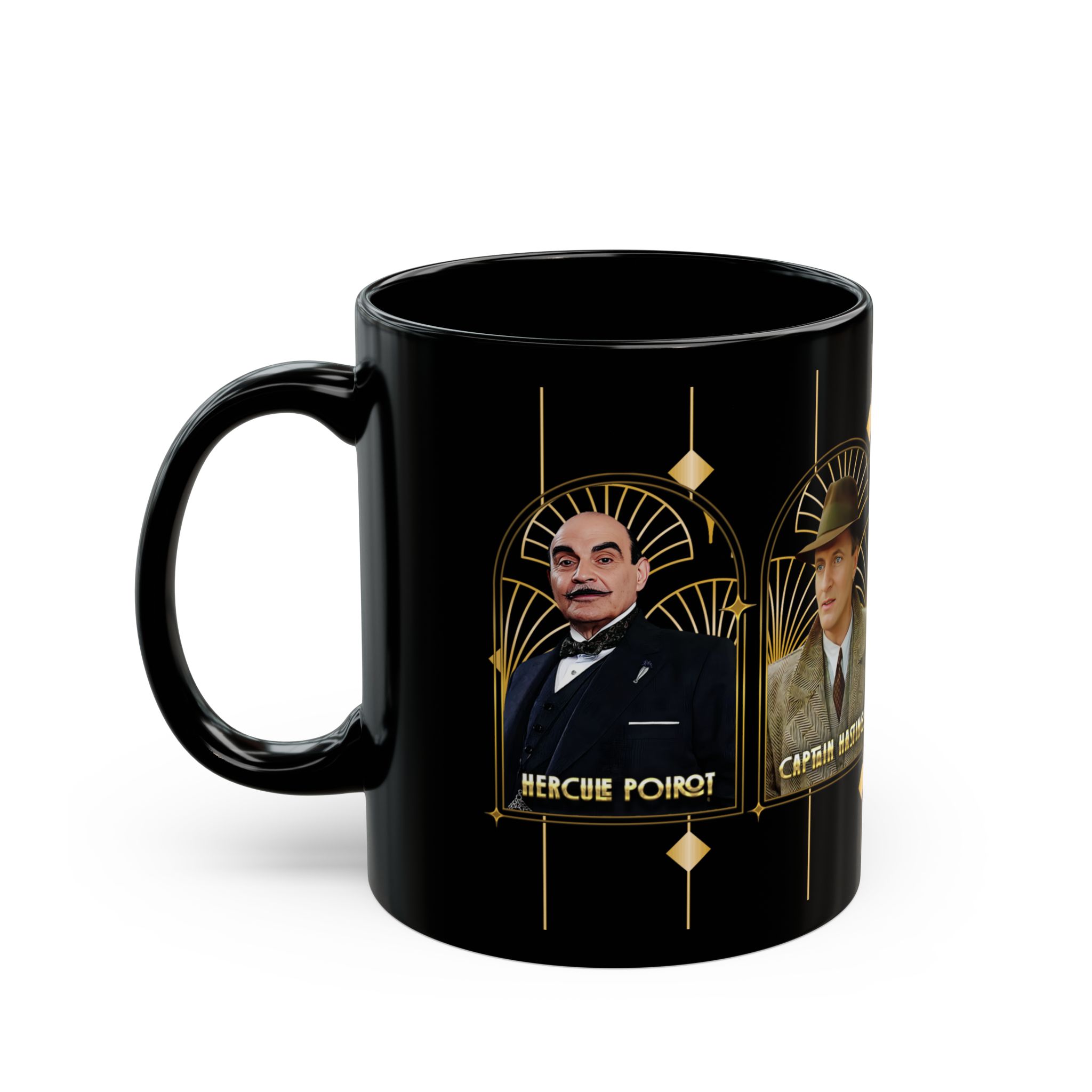 The cast of Poirot coffee mug. Art Deco Poirot gift idea