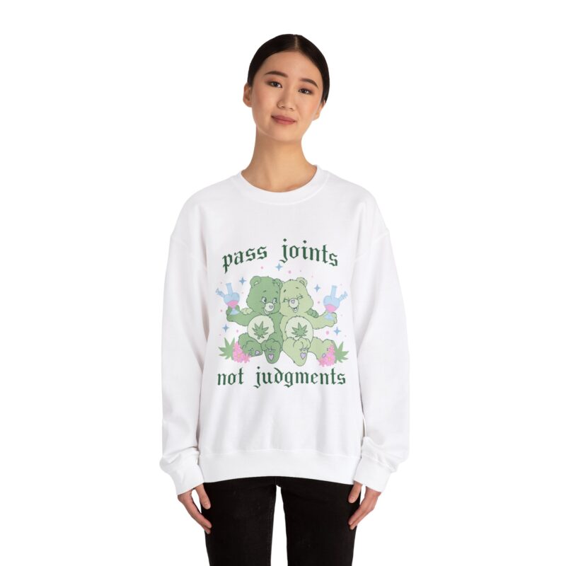 Funny 420 Care Bears Unisex Sweatshirt, Pass Joints Not Judgements Cartoon Sweater, Cannabis Crewneck Pullover, Gift for Stoner, 420 Apparel - Image 4