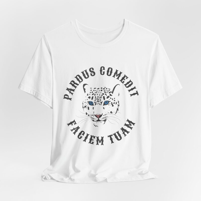 Pardus Comedit Faciem Tuam Short Sleeve Tee, Leopard Tee, Latin Text The leopard has eaten your face t-shirt, Unisex Jersey Shirt, Leopard