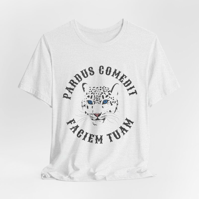 Pardus Comedit Faciem Tuam Short Sleeve Tee, Leopard Tee, Latin Text The leopard has eaten your face t-shirt, Unisex Jersey Shirt, Leopard - Image 3