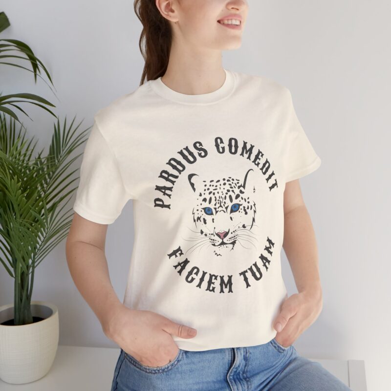 Pardus Comedit Faciem Tuam Short Sleeve Tee, Leopard Tee, Latin Text The leopard has eaten your face t-shirt, Unisex Jersey Shirt, Leopard - Image 6
