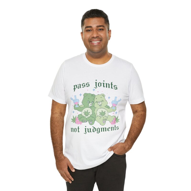 Funny 420 Care Bears Cannabis Cartoon Unisex Tee, Pass Joints Not Judgements T-Shirt, Marijuana Lover Gift, Humorous Weed Shirt, Pot Smoker - Image 2