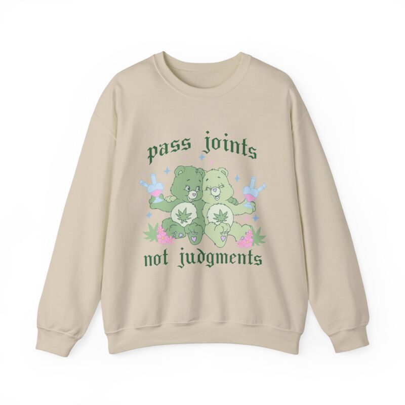 Funny 420 Care Bears Unisex Sweatshirt, Pass Joints Not Judgements Cartoon Sweater, Cannabis Crewneck Pullover, Gift for Stoner, 420 Apparel - Image 9