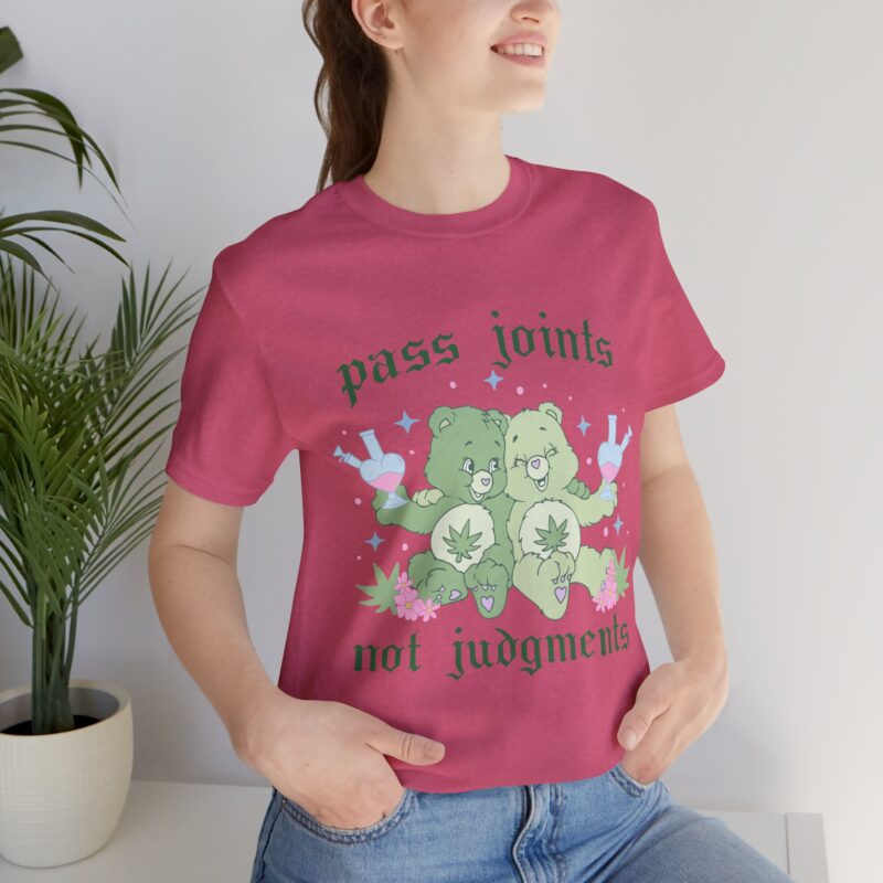 Funny 420 Care Bears Cannabis Cartoon Unisex Tee, Pass Joints Not Judgements T-Shirt, Marijuana Lover Gift, Humorous Weed Shirt, Pot Smoker - Image 6