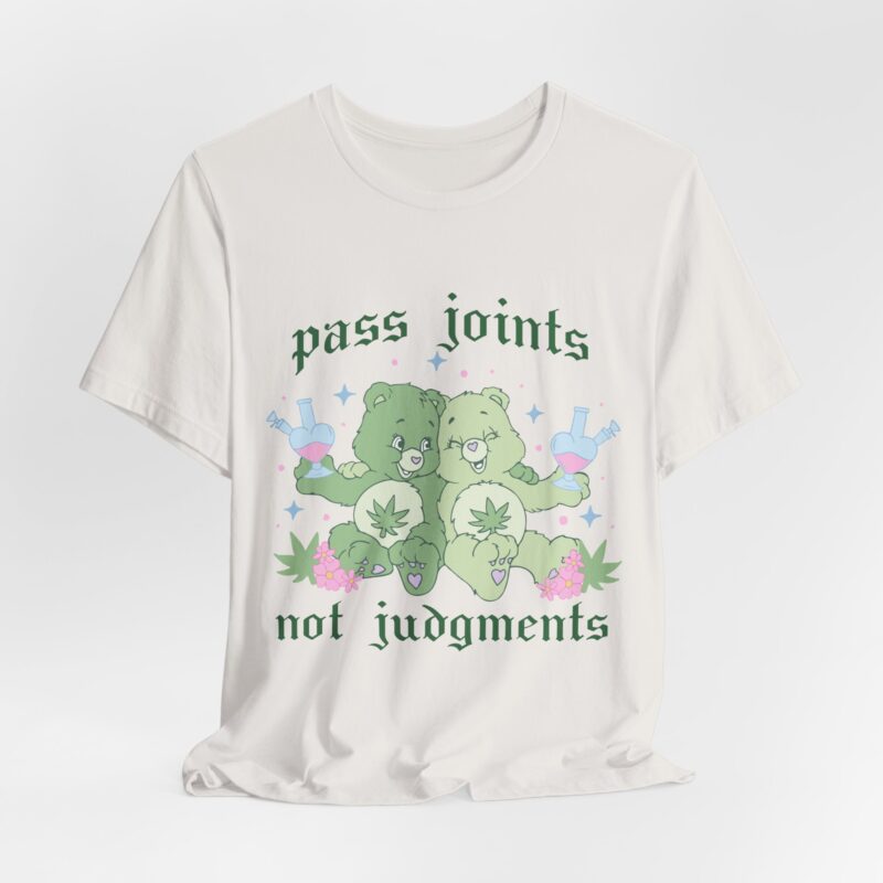 Funny 420 Care Bears Cannabis Cartoon Unisex Tee, Pass Joints Not Judgements T-Shirt, Marijuana Lover Gift, Humorous Weed Shirt, Pot Smoker - Image 3