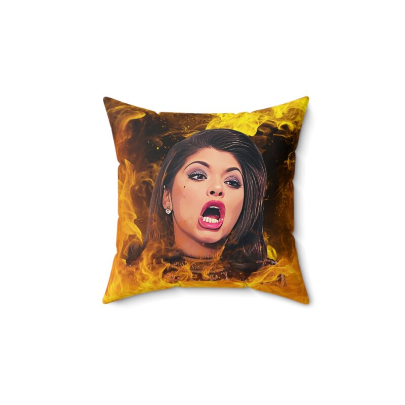 Soraya Montenegro Fire Pillow, Mexican Telenovela Home Decor, María la del Barrio Gift, Dark Humor Cushion, Spun Polyester Square