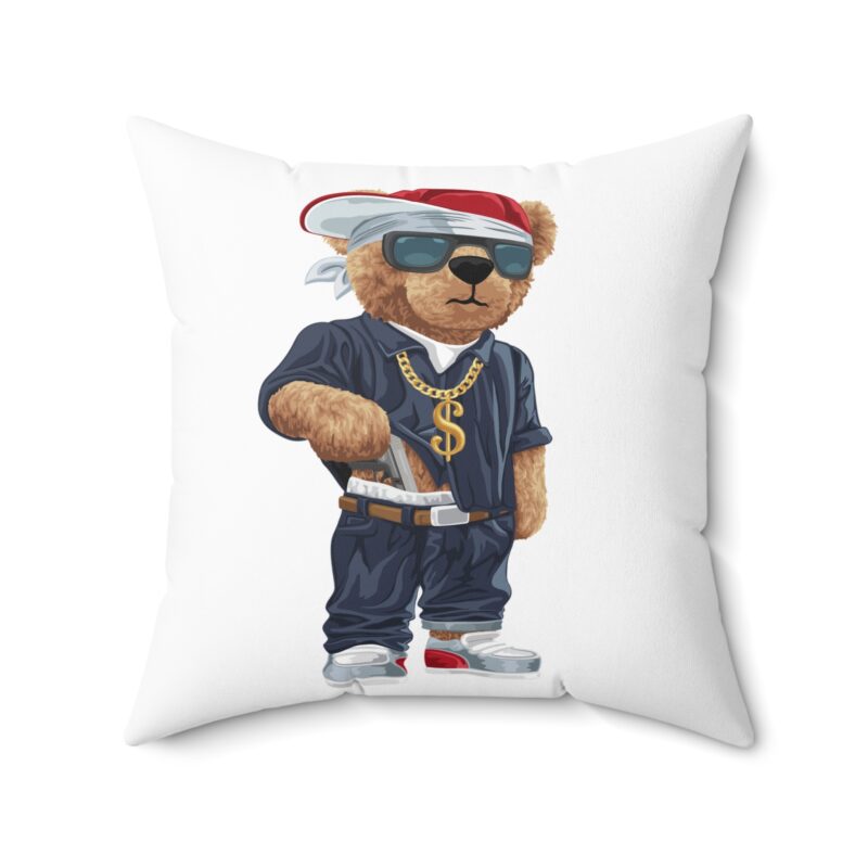 Capped and Strapped Teddy Bear Graphic Square Pillow – Hip Hop Style Decorative Cushion for Trendy Homes