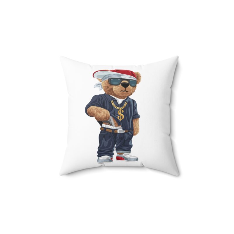 Capped and Strapped Teddy Bear Graphic Square Pillow – Hip Hop Style Decorative Cushion for Trendy Homes - Image 4