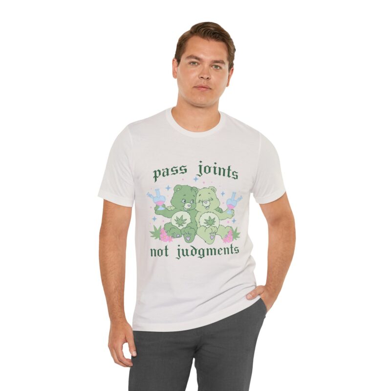 Funny 420 Care Bears Cannabis Cartoon Unisex Tee, Pass Joints Not Judgements T-Shirt, Marijuana Lover Gift, Humorous Weed Shirt, Pot Smoker - Image 4
