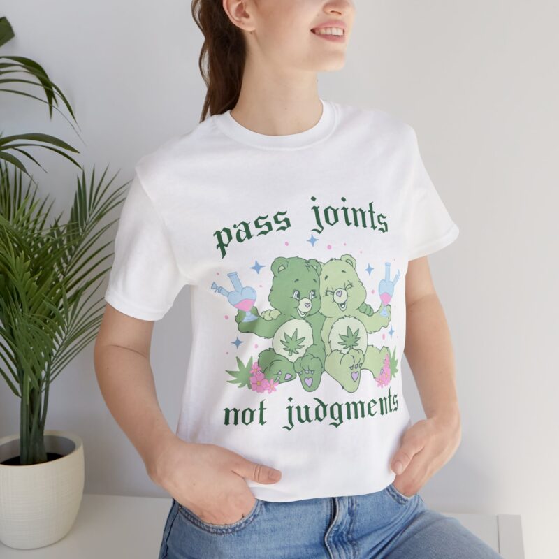Funny 420 Care Bears Cannabis Cartoon Unisex Tee, Pass Joints Not Judgements T-Shirt, Marijuana Lover Gift, Humorous Weed Shirt, Pot Smoker