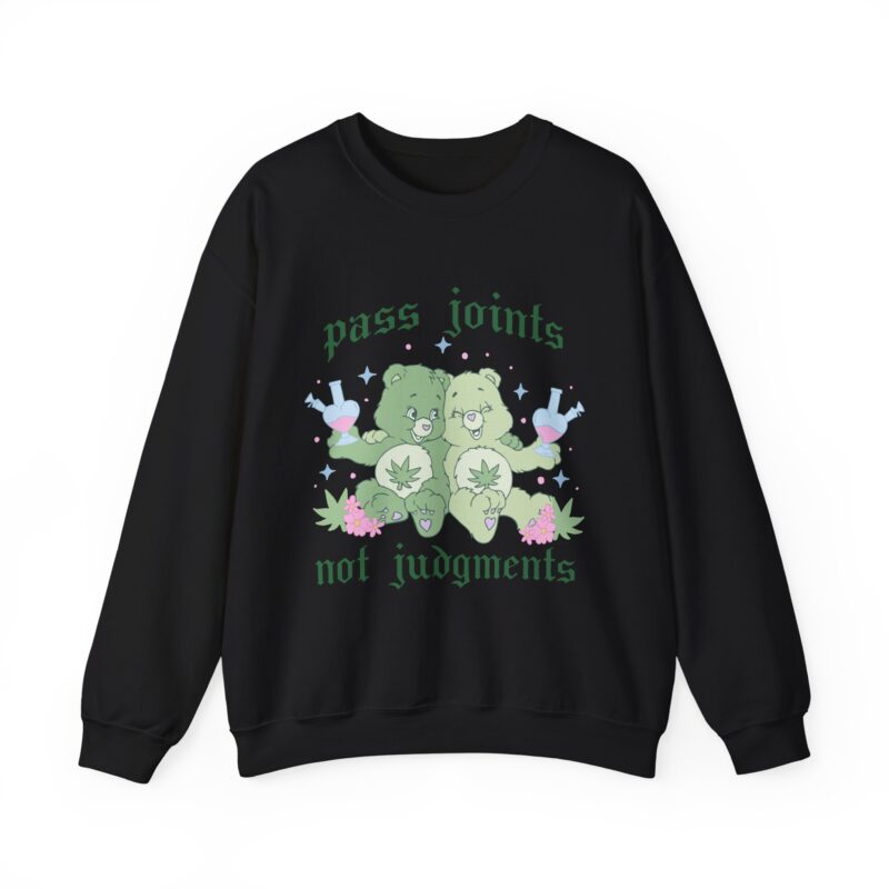 Funny 420 Care Bears Unisex Sweatshirt, Pass Joints Not Judgements Cartoon Sweater, Cannabis Crewneck Pullover, Gift for Stoner, 420 Apparel - Image 5