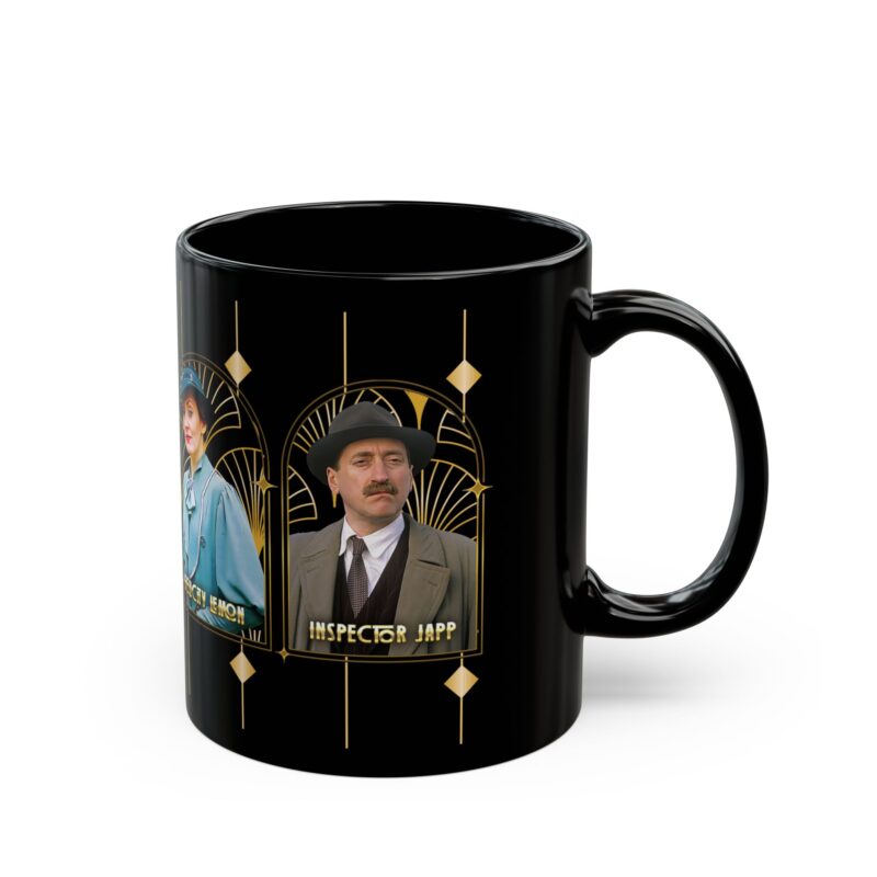 Poirot Art Deco Black Mug, Limited Edition, Hercule Poirot, Felicity Lemon, Captain Hastings, Inspector Japp, 11oz, 15oz, Coffee Cup, Tea - Image 2