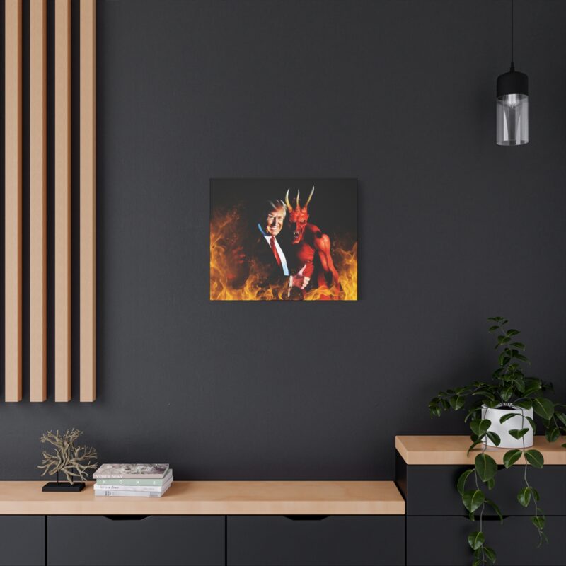 Donald Trump Get's Satan's Approval Canvas Art - Matte Stretched Wall Decor. The Devil and Donald Trump Wall Art . Anti-Trump Gift Idea. - Image 12