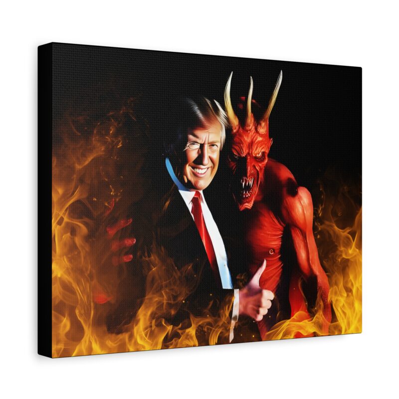 Donald Trump Get's Satan's Approval Canvas Art - Matte Stretched Wall Decor. The Devil and Donald Trump Wall Art . Anti-Trump Gift Idea. - Image 3