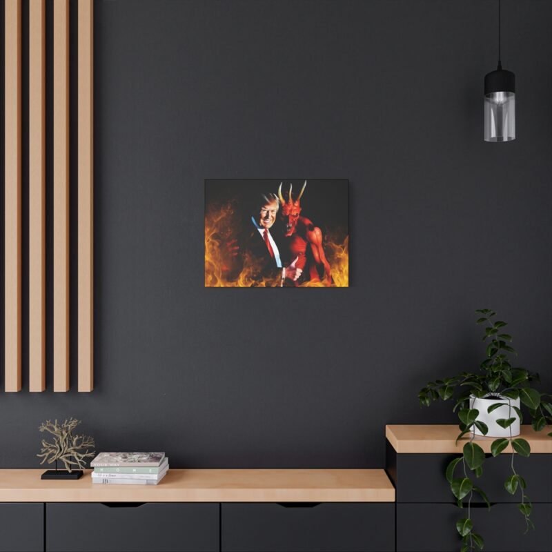 Donald Trump Get's Satan's Approval Canvas Art - Matte Stretched Wall Decor. The Devil and Donald Trump Wall Art . Anti-Trump Gift Idea. - Image 10