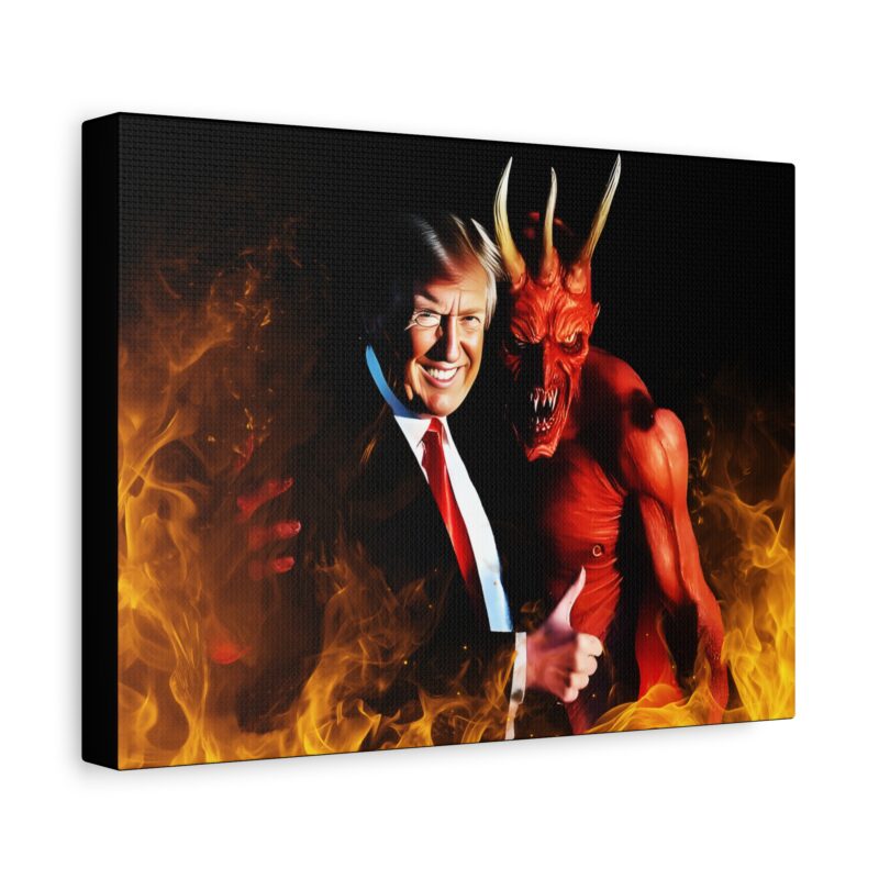 Donald Trump Get's Satan's Approval Canvas Art - Matte Stretched Wall Decor. The Devil and Donald Trump Wall Art . Anti-Trump Gift Idea.