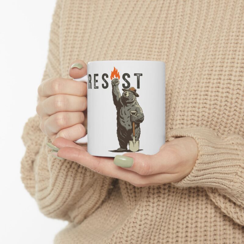 Funny Smokey The Bear Resist Protest 11 oz, 15 oz Coffee Mug - Image 4