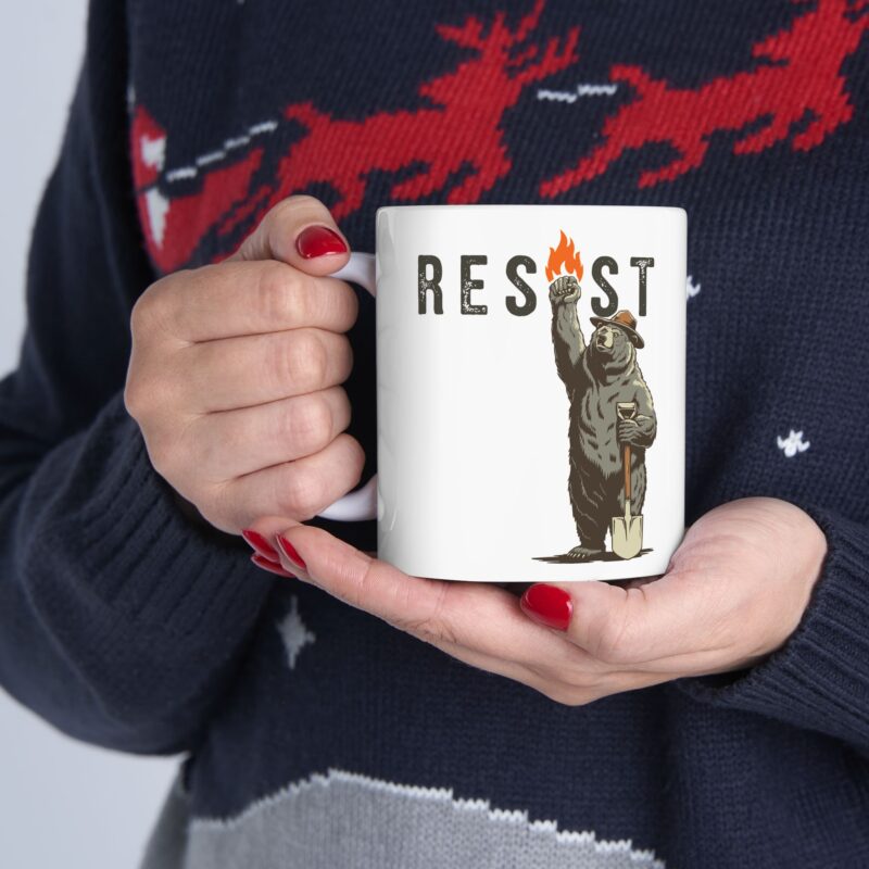 Funny Smokey The Bear Resist Protest 11 oz, 15 oz Coffee Mug - Image 5